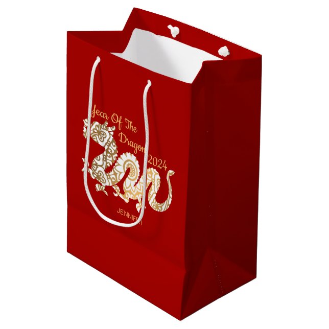 Bolsa De Regalo Mediana Dragón de Mandala 2024 Rojo de Año Nuevo chino (Angulo Anverso)