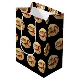Bolsa De Regalo Mediana Dragón fantástico rojo y oro v4