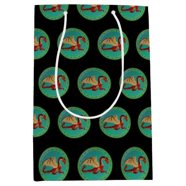 Bolsa De Regalo Mediana Dragón fantástico rojo y verde v11 (Anverso)