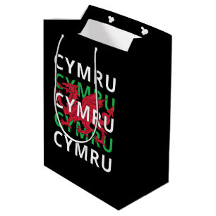 Bolsa De Regalo Mediana Dragón galés rojo Cymru repitiendo el texto raíces