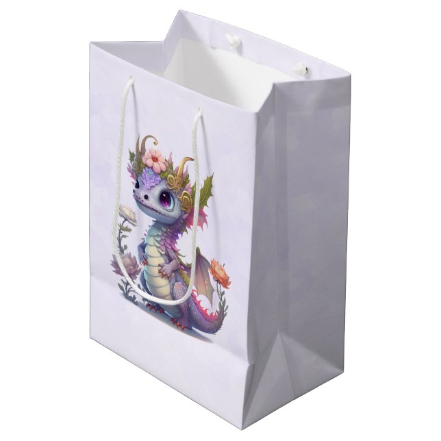 Bolsa De Regalo Mediana Dragón morado con corona elegante (Angulo Anverso)