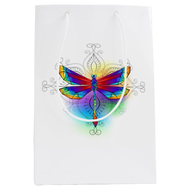 Bolsa De Regalo Mediana Dragón poligonal arcoiris (Anverso)