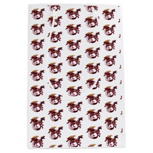 Bolsa De Regalo Mediana Dragón Rojo Rubí de Fantasía sobre Blanco
