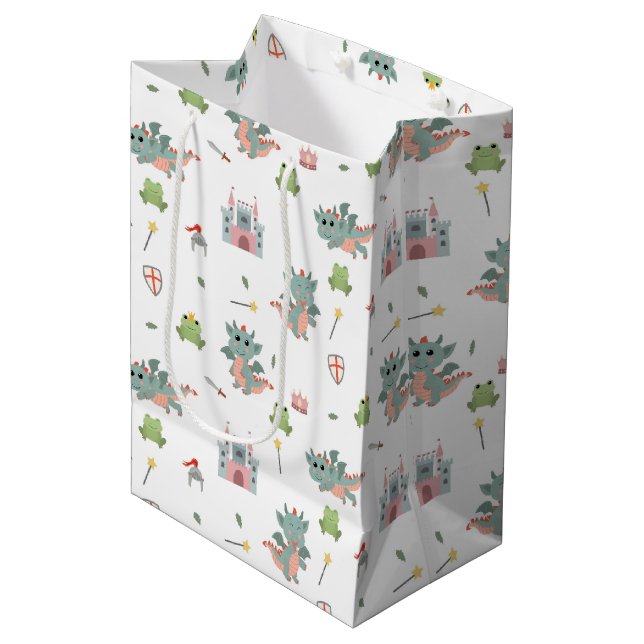 Bolsa De Regalo Mediana Dragones Caballeros Castillo Medieval (Angulo Anverso)