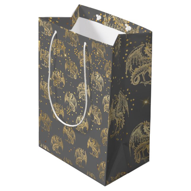 Bolsa De Regalo Mediana Dragones dorados y estrellas (Angulo reverso)