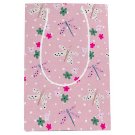 Bolsa De Regalo Mediana Dragonflies and Flowes On Polka Dots