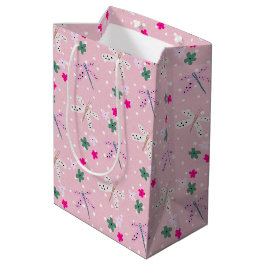 Bolsa De Regalo Mediana Dragonflies and Flowes On Polka Dots