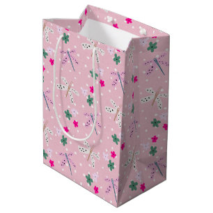 Bolsa De Regalo Mediana Dragonflies and Flowes On Polka Dots