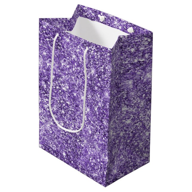 Bolsa De Regalo Mediana Dreamy Glam Purple Lavender Purpurina Cumpleaños (Angulo Anverso)