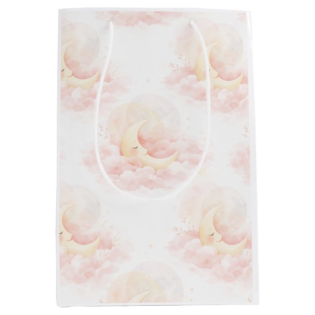 Bolsa De Regalo Mediana Dreamy Moon Baby Shower Gift Bag, Pink Celestial N (Anverso)