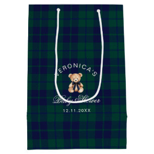 Bolsa De Regalo Mediana Ducha de bebé de Oso de peluche clásico a cuadros
