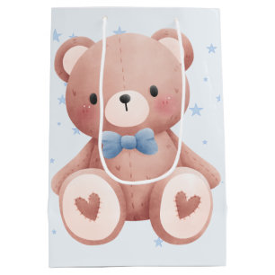 Bolsa De Regalo Mediana Ducha de bebé niño Oso de peluche - Estrellas azul