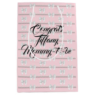 Bolsa De Regalo Mediana Ducha de Bebé Tema Perlas Rosadas Glam Tiffany