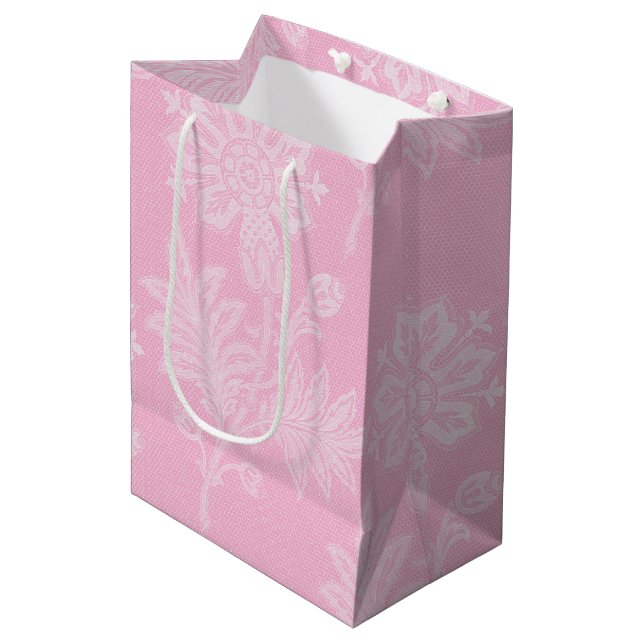 Bolsa De Regalo Mediana Ducha de novia de encaje floral rosa (Angulo Anverso)