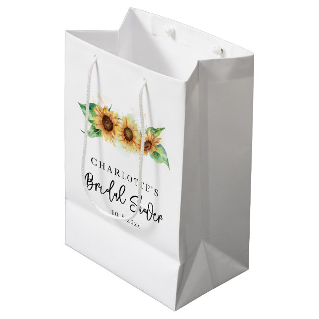 Bolsa De Regalo Mediana Ducha de Novia Floral de Girasoles y Verdor (Angulo Anverso)