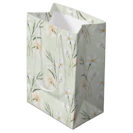 Bolsa De Regalo Mediana Ducha de Novia Floral de Hibisco Crema Blanca Ment