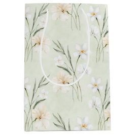 Bolsa De Regalo Mediana Ducha de Novia Floral de Hibisco Crema Blanca Ment