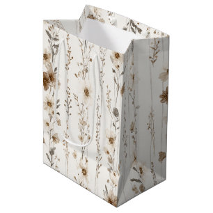 Bolsa De Regalo Mediana Ducha de Novia Floral Marrón Crema