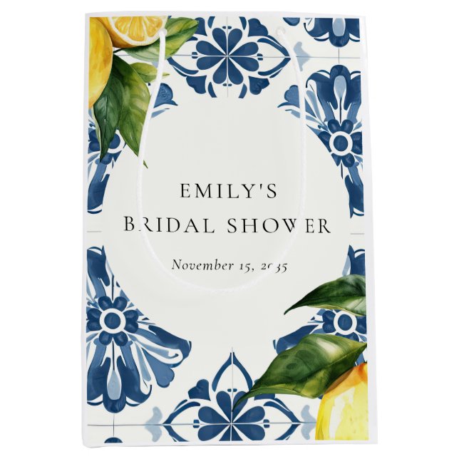 Bolsa De Regalo Mediana Ducha de Novia Italiana Positano de Limón (Anverso)