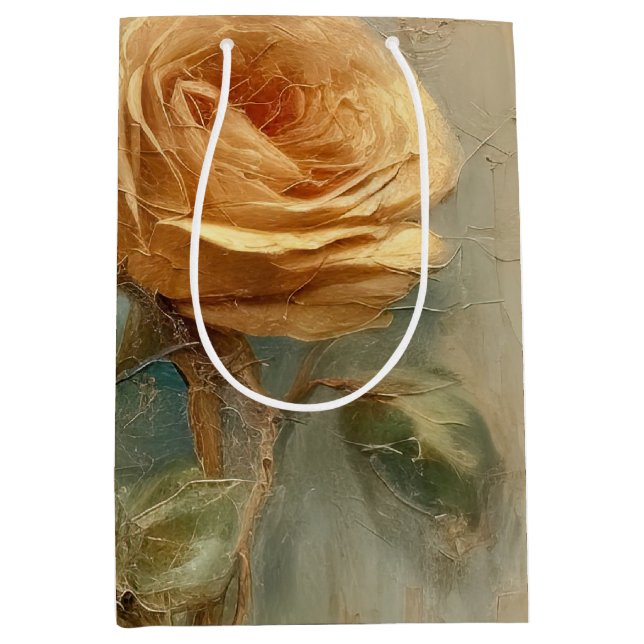 Bolsa De Regalo Mediana Ducha de Novia Romántica con Rosas de Durazno Flor (Anverso)