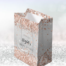 Bolsa De Regalo Mediana Ducha de novia rosa dorada plata nombre