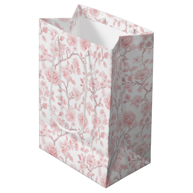 Bolsa De Regalo Mediana Ducha Nupcial de Rosas Rosadas (Angulo Anverso)