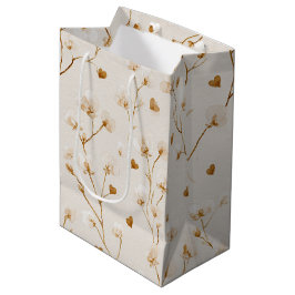 Bolsa De Regalo Mediana Ducha Nupcial Floral Corazones Marrones Rosados