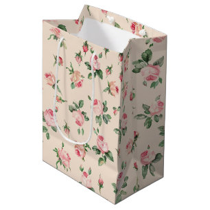 Bolsa De Regalo Mediana Ducha Nupcial Floral de Rosas Rosadas Lindas