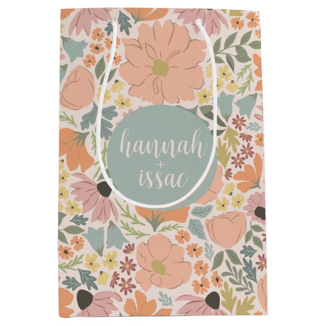 Bolsa De Regalo Mediana Ducha nupcial floral o Boda (Anverso)