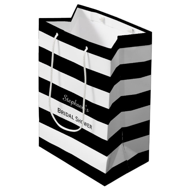 Bolsa De Regalo Mediana Ducha nupcial rayada en blanco y negro (Angulo Anverso)