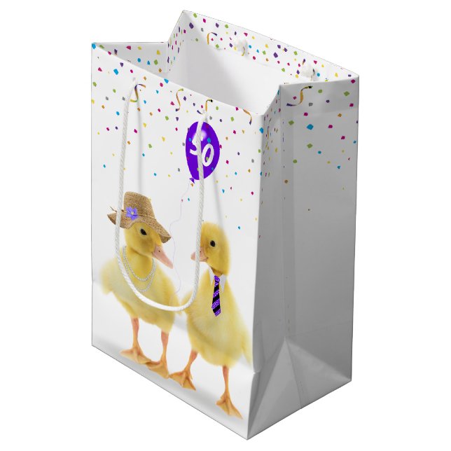 Bolsa De Regalo Mediana Ducklings de cumpleaños con globo de cumpleaños nú (Angulo Anverso)