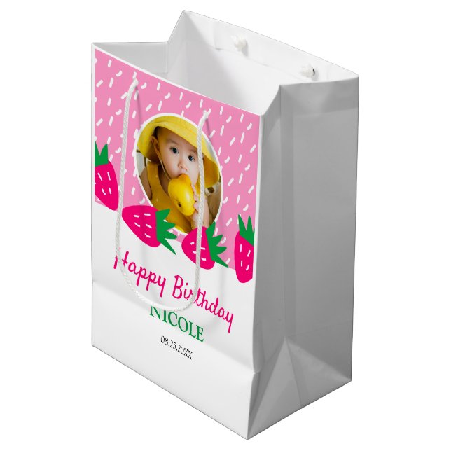 Bolsa De Regalo Mediana Dulce Chica de fresa rosada y dulce (Angulo Anverso)