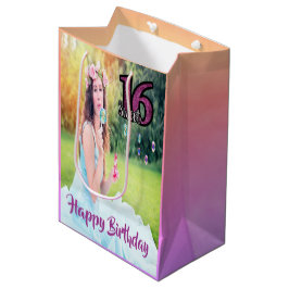 Bolsa De Regalo Mediana Dulce chica púrpura de foto de 16 años
