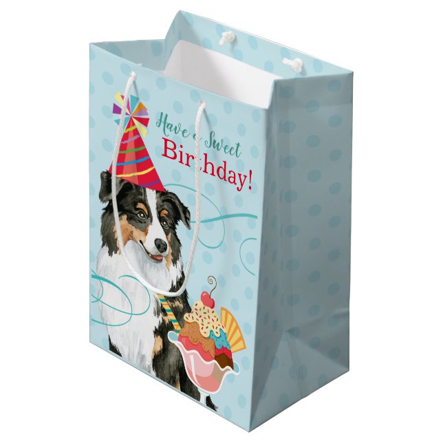 Bolsa De Regalo Mediana Dulce cumpleaños Aussie (Angulo Anverso)