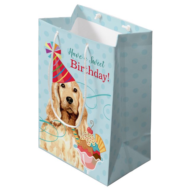 Bolsa De Regalo Mediana Dulce cumpleaños Cocker inglés Spaniel (Angulo Anverso)