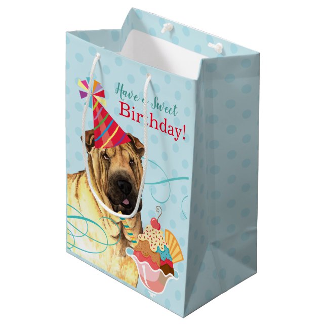 Bolsa De Regalo Mediana Dulce cumpleaños Shar-Pei chino (Angulo Anverso)