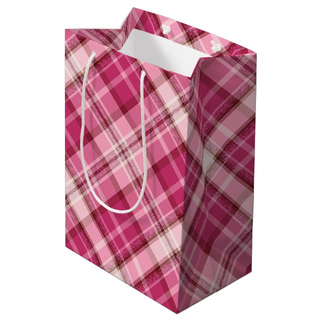 Bolsa De Regalo Mediana Dulce Diagonal Rosa Gingham Plaid Pattern (Angulo reverso)