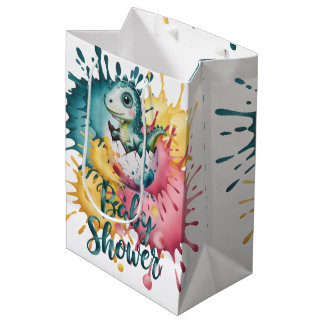 Bolsa De Regalo Mediana Dulce Dinosaurio con Salpicaduras de Acuarela Baby