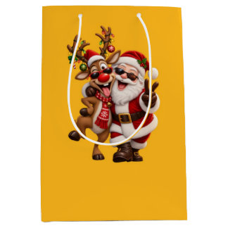 Bolsa De Regalo Mediana Dulce Papá Noel y Ciervo Navidad Fiesta Navideña