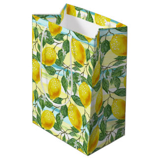 Bolsa De Regalo Mediana Dulce patrón de arte de limón de verano mediterrán