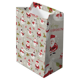 Bolsa De Regalo Mediana Dulce patrón de Santa y muñeco de nieve Feliz Navi