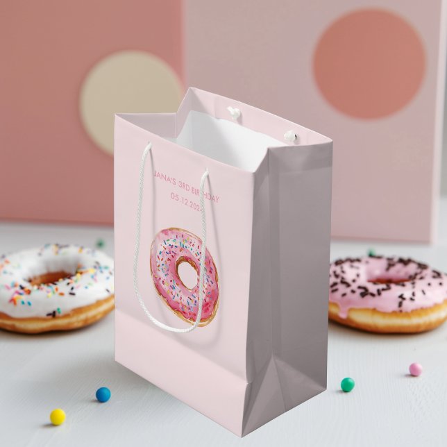 Bolsa De Regalo Mediana Dulce tiempo Pastel Rosa Donut Cumpleaños (Subido por el creador)