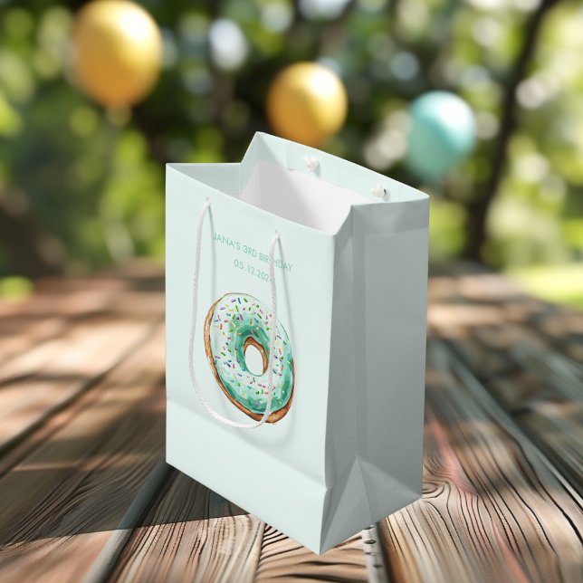 Bolsa De Regalo Mediana Dulce tiempo Pastel Verde Donut Cumpleaños (Subido por el creador)