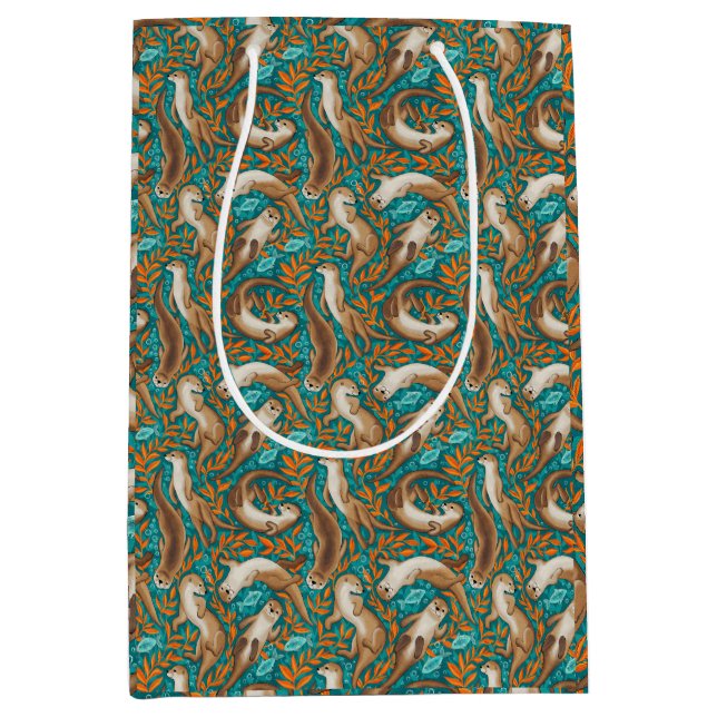 Bolsa De Regalo Mediana Dulces nutrias de natación en Gouache Verde azulad (Anverso)