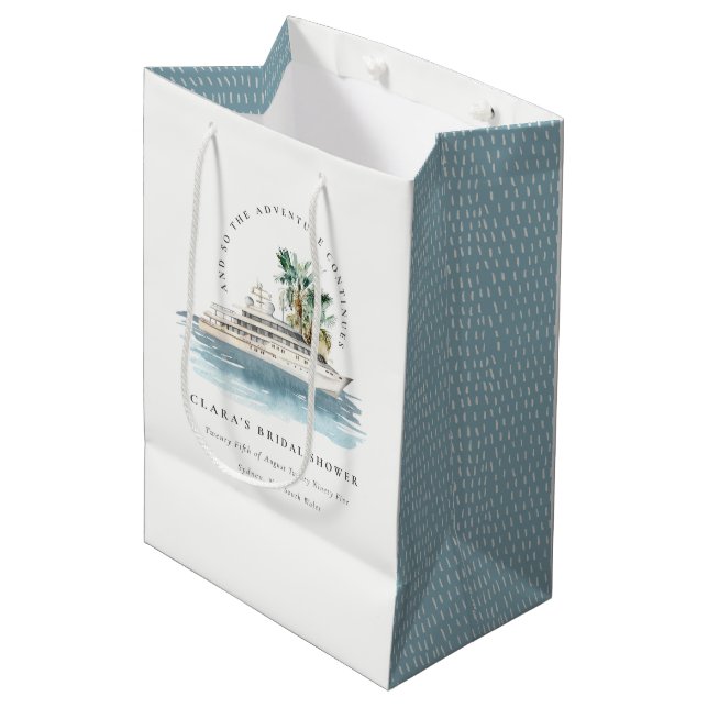 Bolsa De Regalo Mediana Dusky Cruise Ship Palm Seascape Bridal Shower (Angulo Anverso)