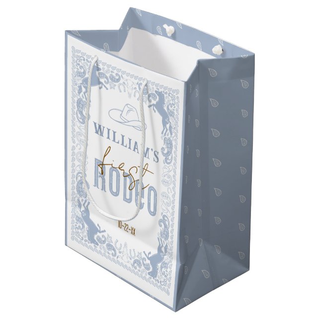 Bolsa De Regalo Mediana Dusty Blue First Rodeo Bag Favor del cumpleaños -  (Angulo Anverso)