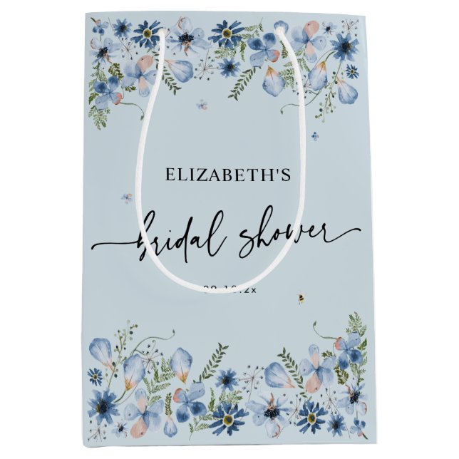 Bolsa De Regalo Mediana Dusty Blue Florals Bridal Shower Medium Gift Bag (Anverso)