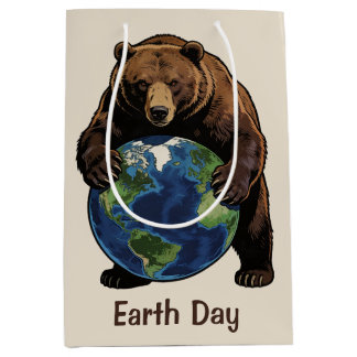 Bolsa De Regalo Mediana Earth Day Bear Hugging Planet Design