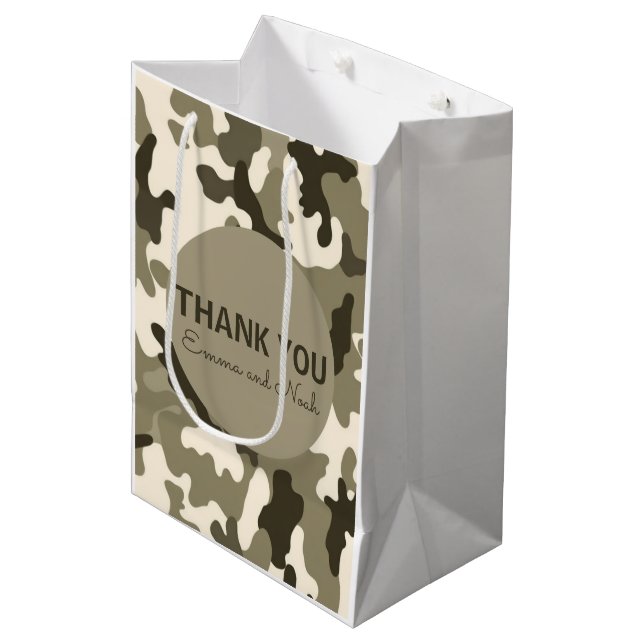 Bolsa De Regalo Mediana Earthy Brown y Tan Camouflage Gracias (Angulo Anverso)