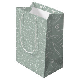 Bolsa De Regalo Mediana Earthy Green Floral Swirls
